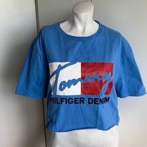 *Y2K* Tommy Hilfiger Denim women’s L blue cropped T-shirt